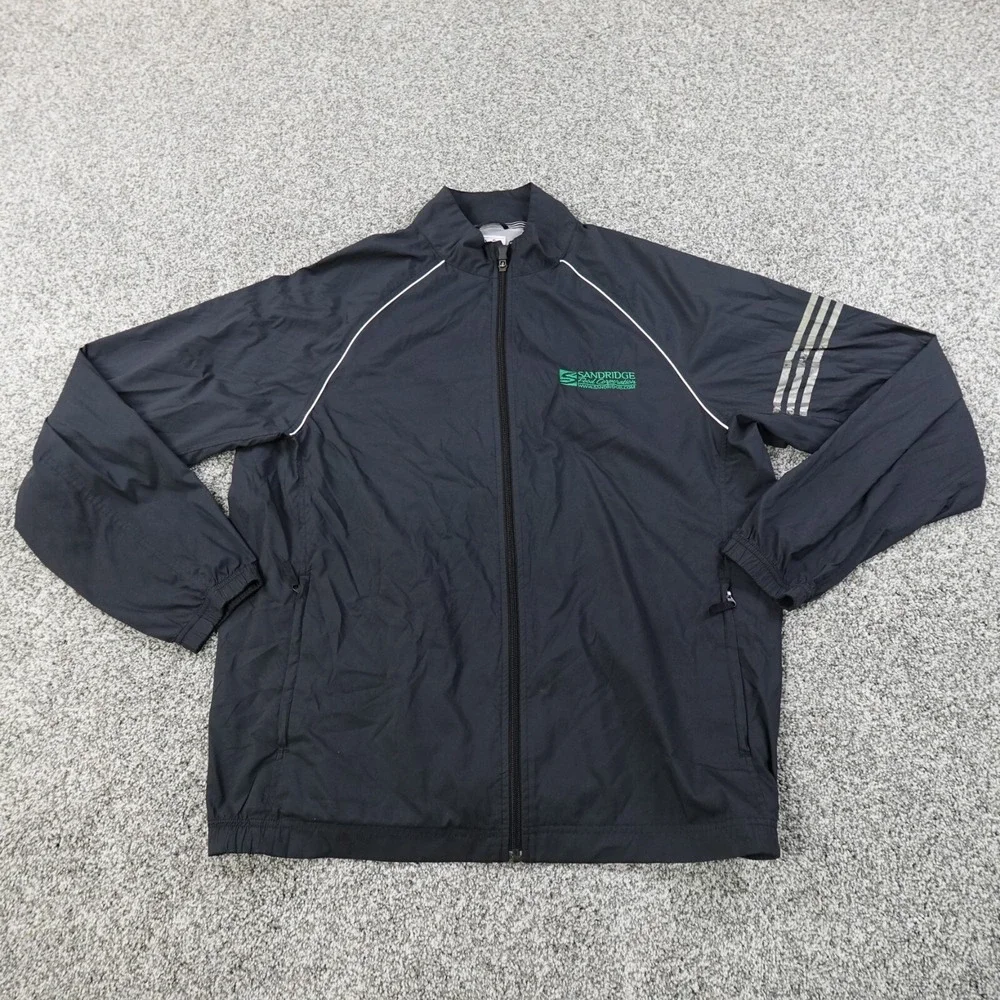 Adidas Jacket Mens L Black Climaproof Zip Track Windbreaker Bomber Athletic Gym